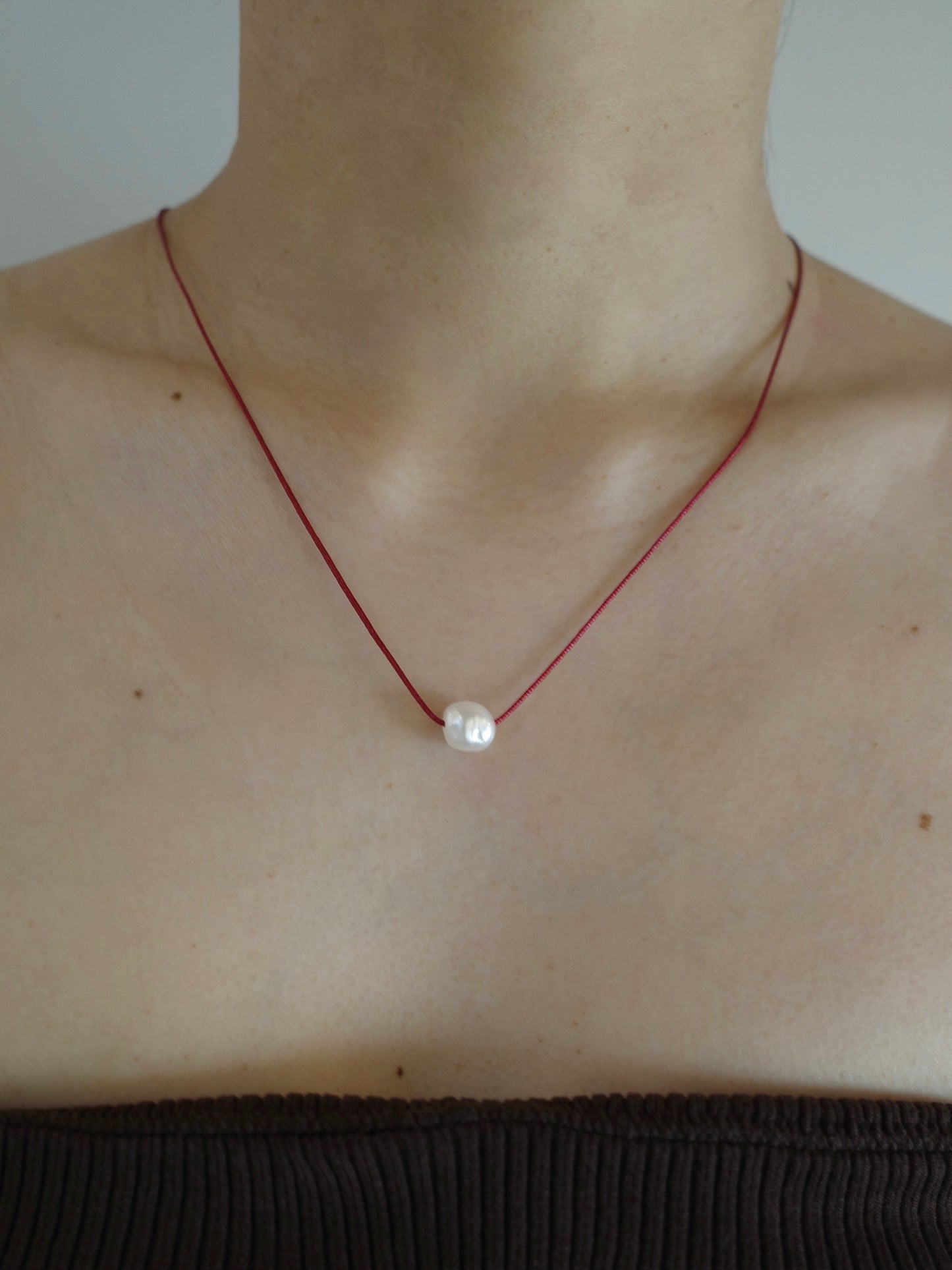 Cord Pearl Necklace (Bordeaux)