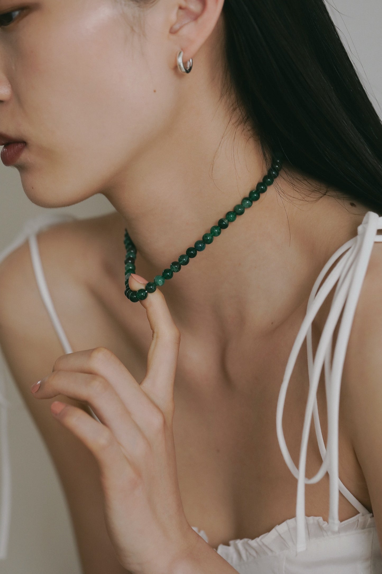 ［silver925］Stone Necklace (Green)
