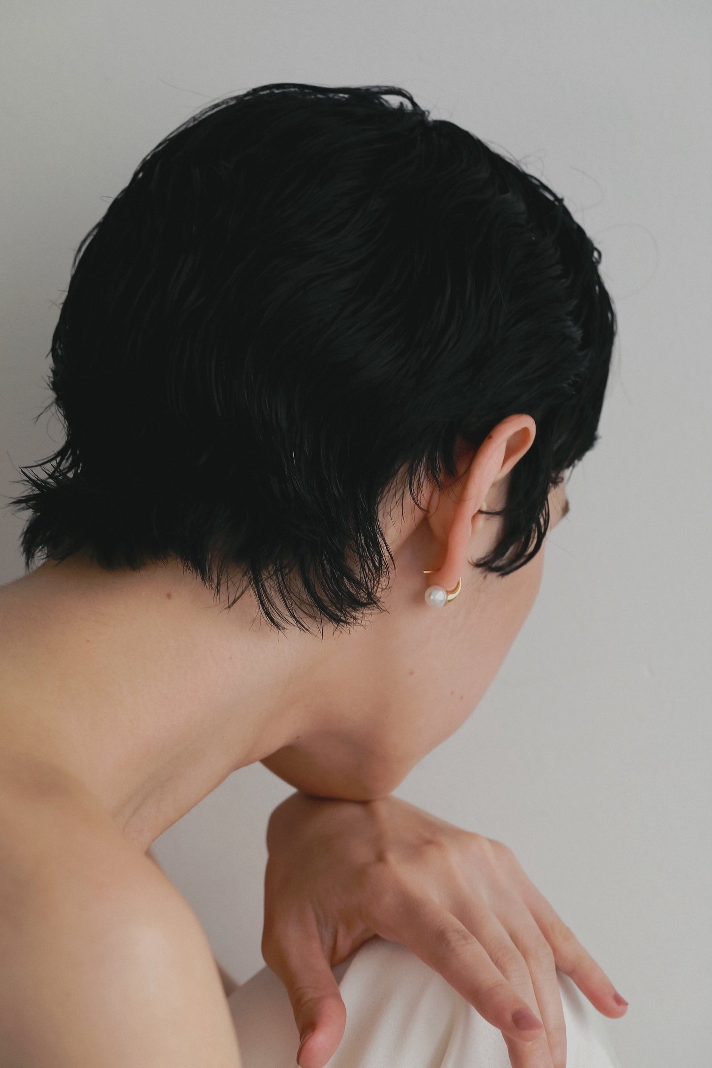 ［silver925］Curve pearl Pierce (Gold)