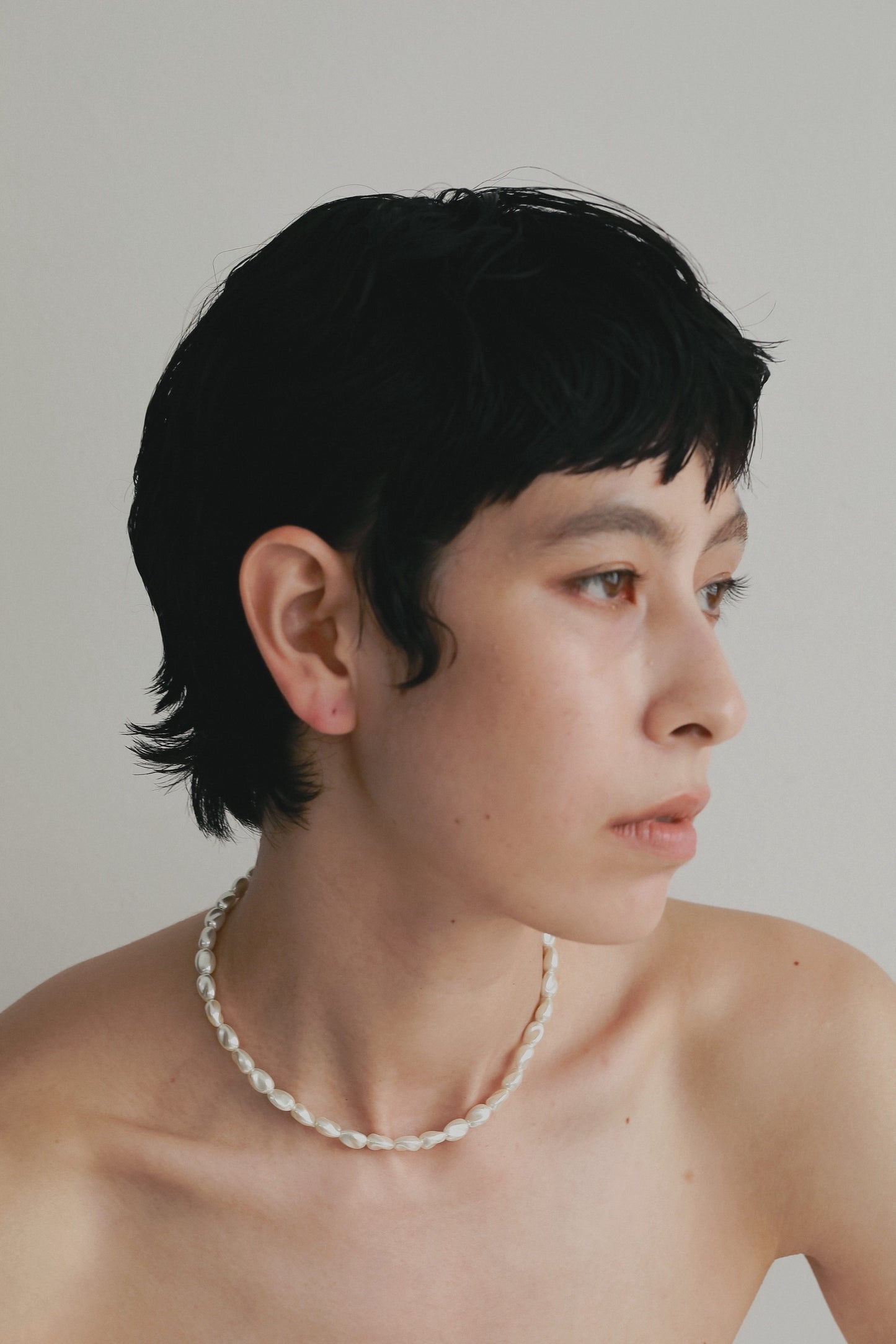 Twist pearl Necklace (White×Silver)