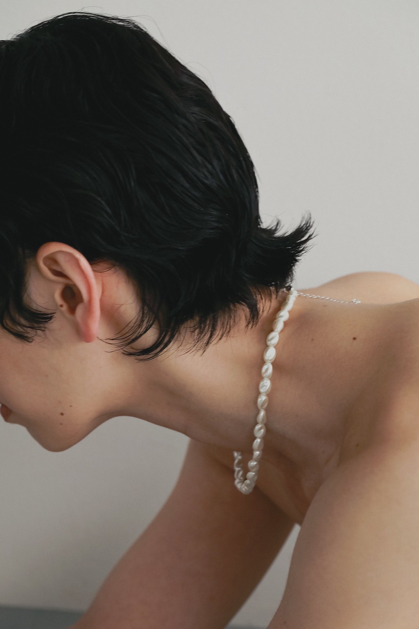 Twist pearl Necklace (White×Silver)