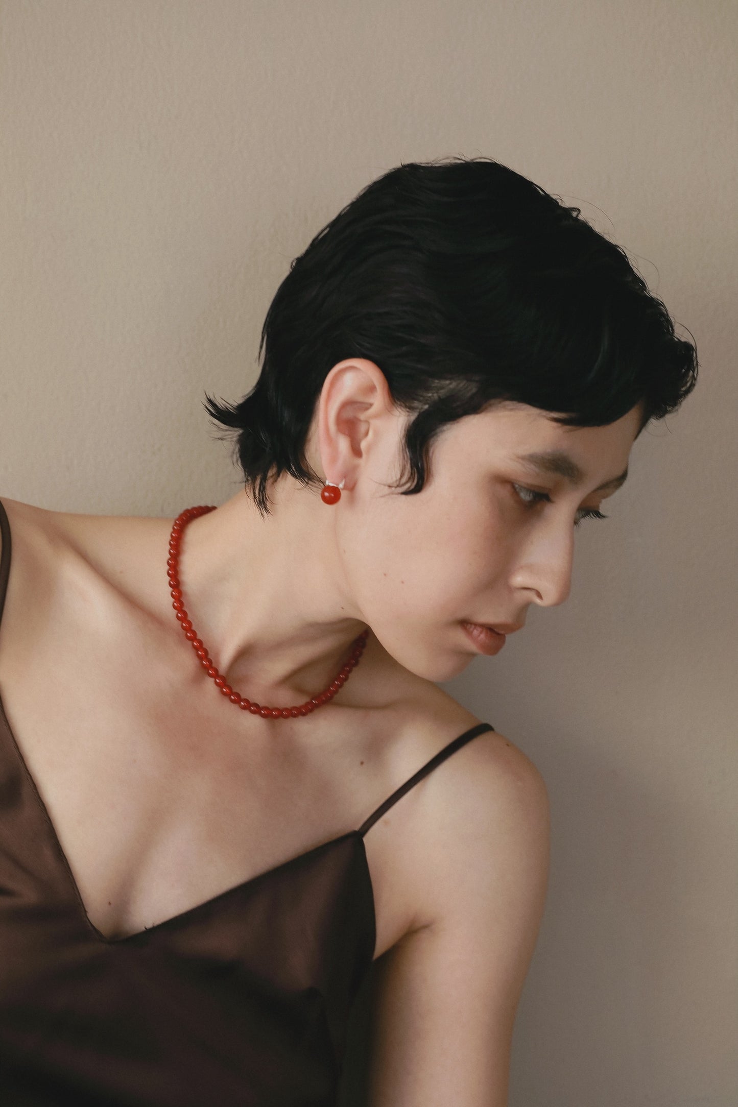 ［silver925］Stone Necklace (Bordeaux)