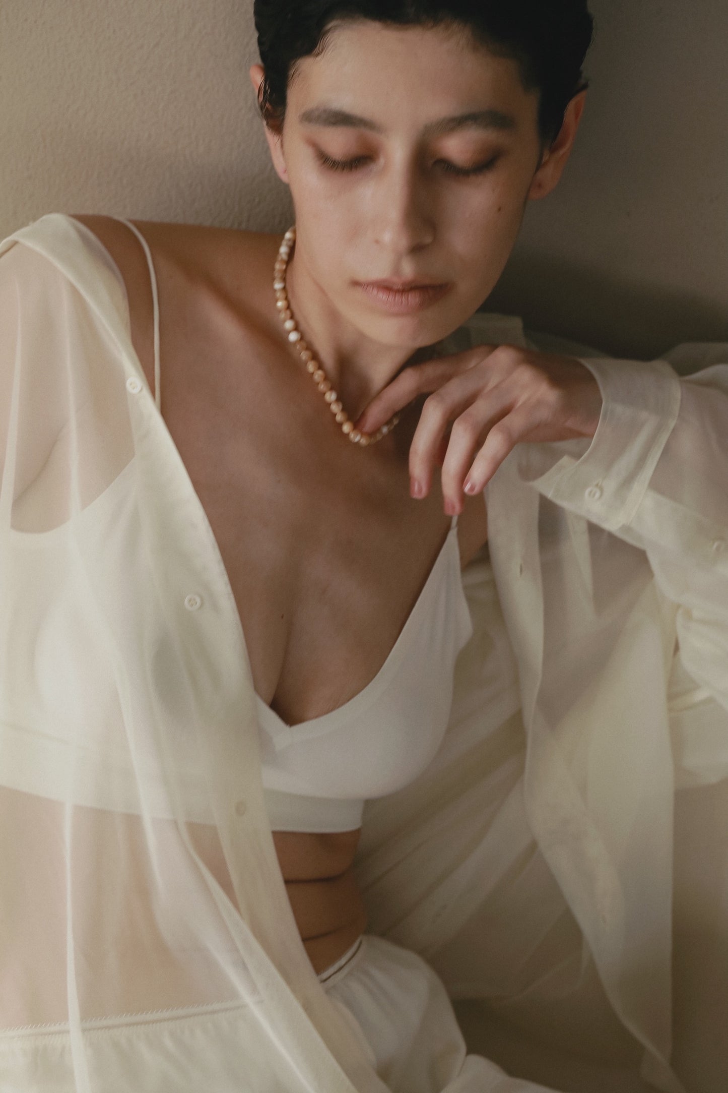 ［silver925］Stone Necklace (Beige)