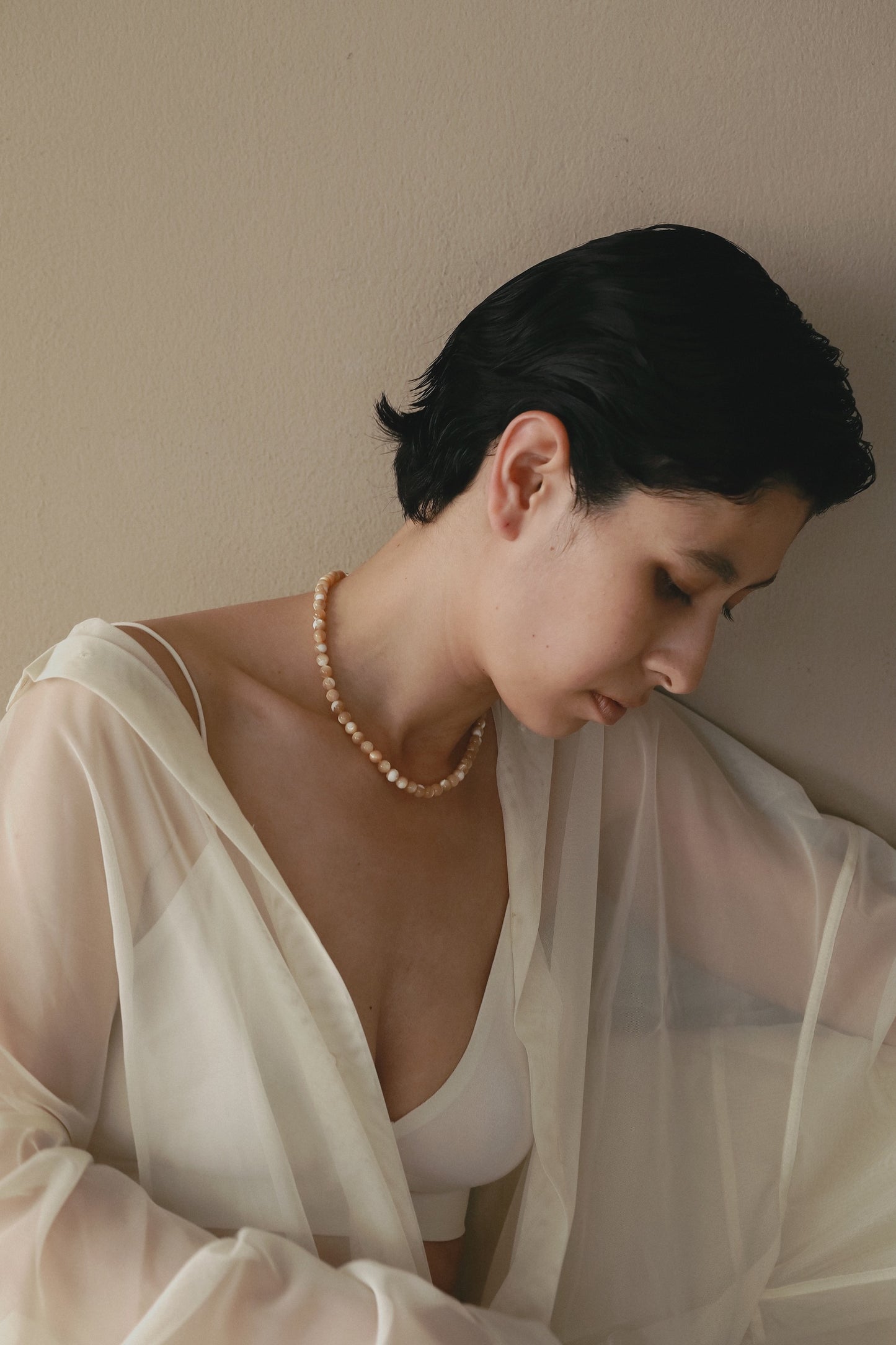 ［silver925］Stone Necklace (Beige)